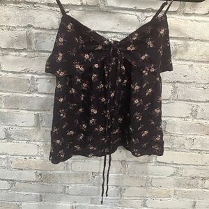 American Eagle Floral Black Women's Top with side cutouts